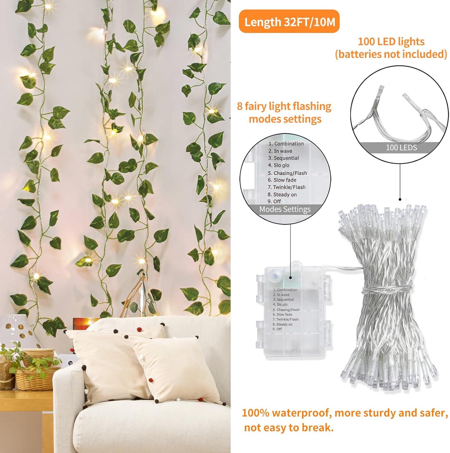 CEWOR 14 Pack 98 Feet Fake Ivy Leaves Artificial Garland Greenery Hanging Plant Vine for Bedroom Wall Decor Wedding Party Room Aesthetic Stuff