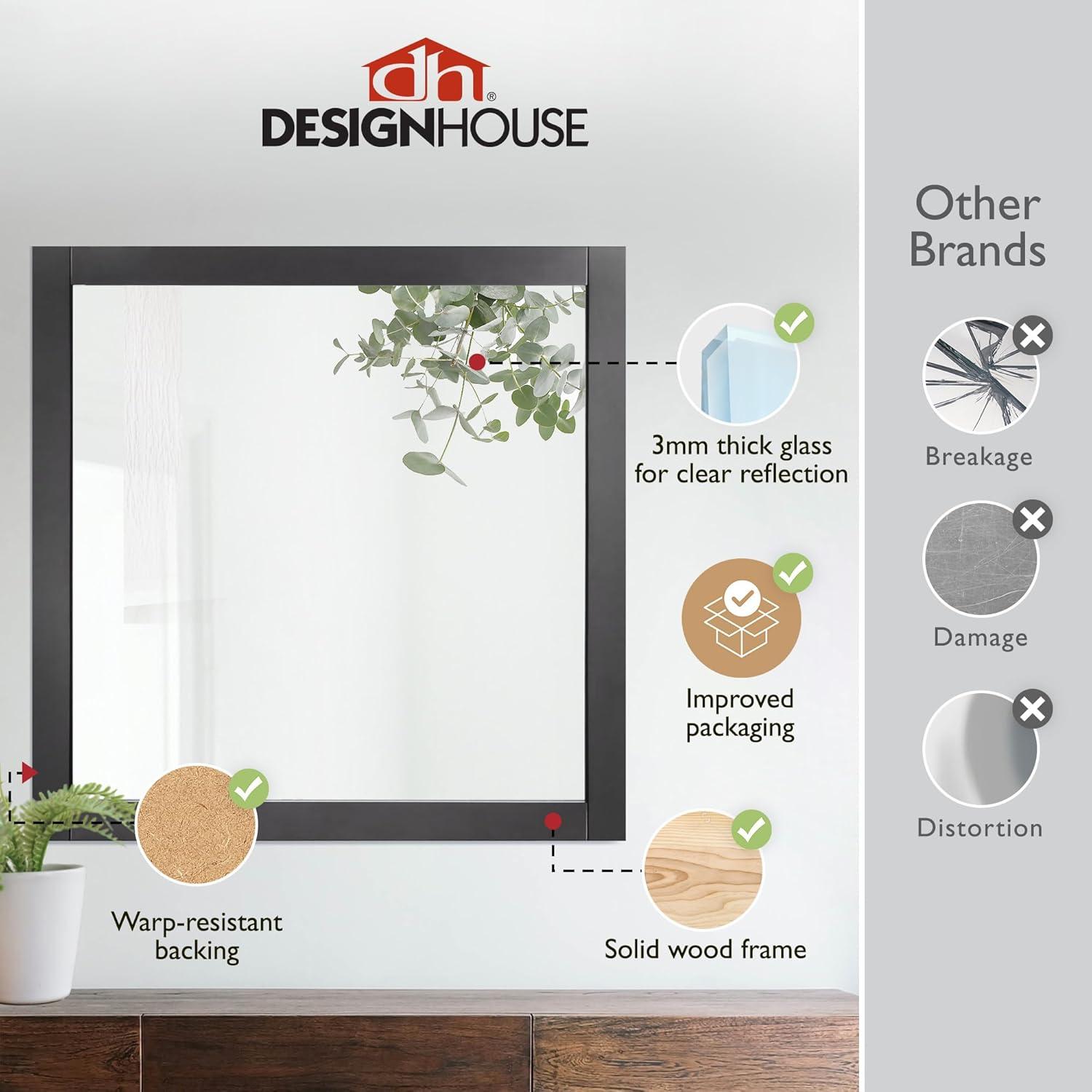 Shorewood Square Bathroom Mirror, 30" H x 30" L, Soft Matte Black, Solid Wood Framed, Decorative Vanity or Entryway Accent – Design House, 589655