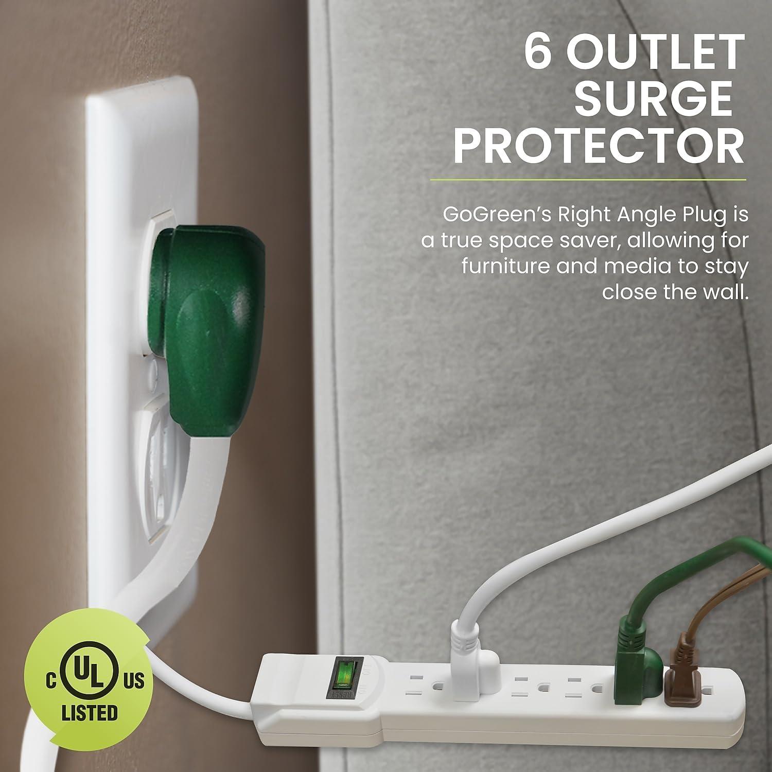 GoGreen Power (GG-16103MS) 6 Outlet Surge Protector, 160 Joules, White, 2.5 Ft. Cord