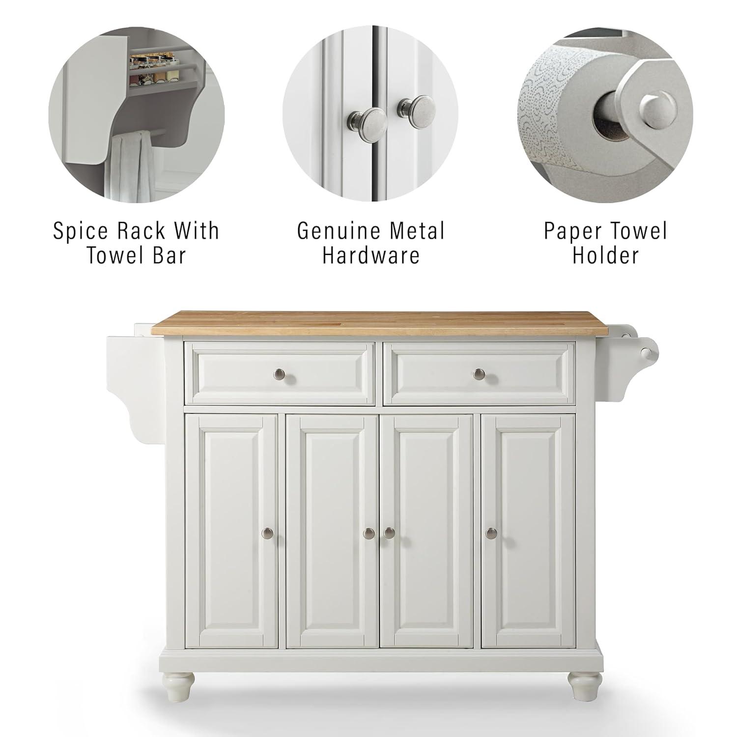 Cambridge Natural Wood Top Kitchen Island White - Crosley: Adjustable Shelves, Towel Bar, Storage Cabinets