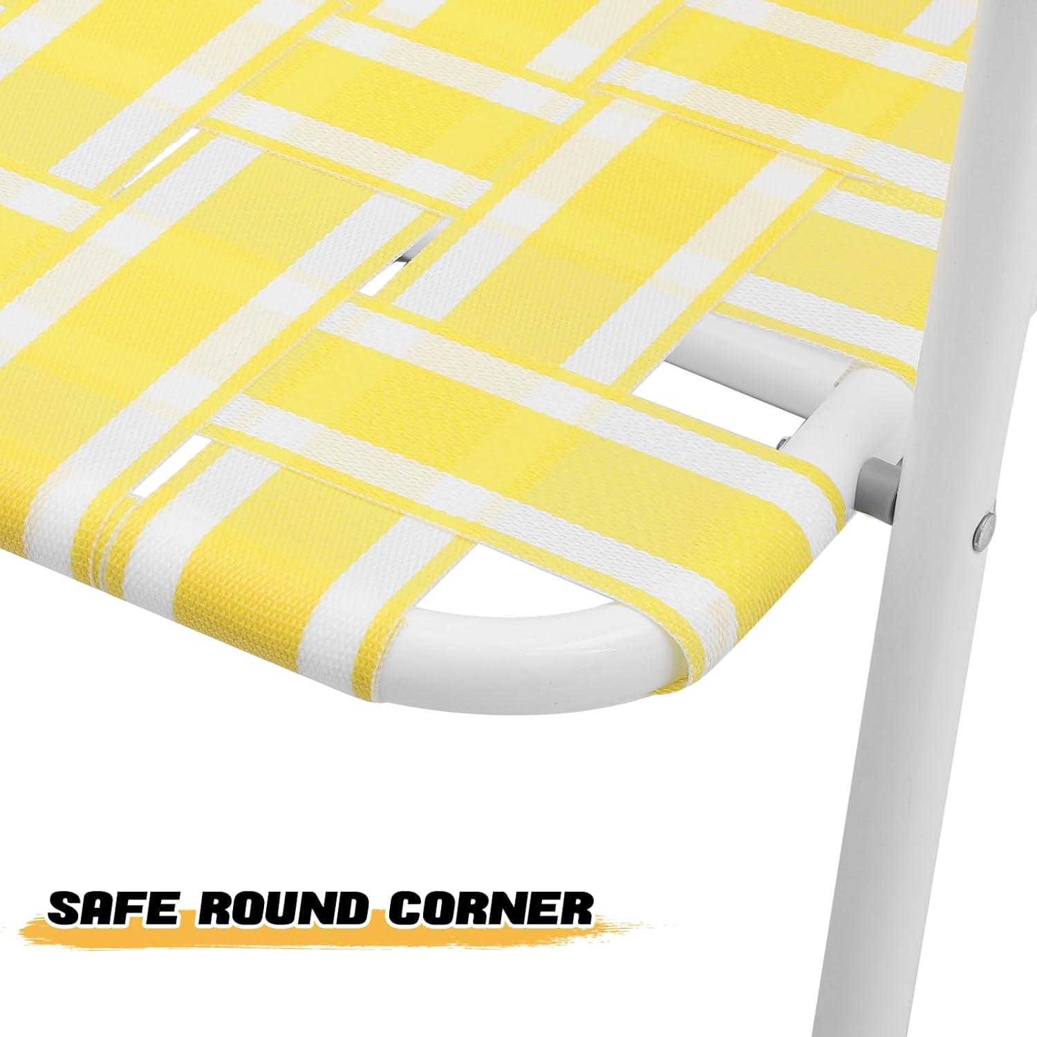 MoNiBloom Portable Webbed Beach Chairs Set of 2, Folding Camping Woven Seats with Armrests, for Outdoor Patio Lawn, Lemon Yellow