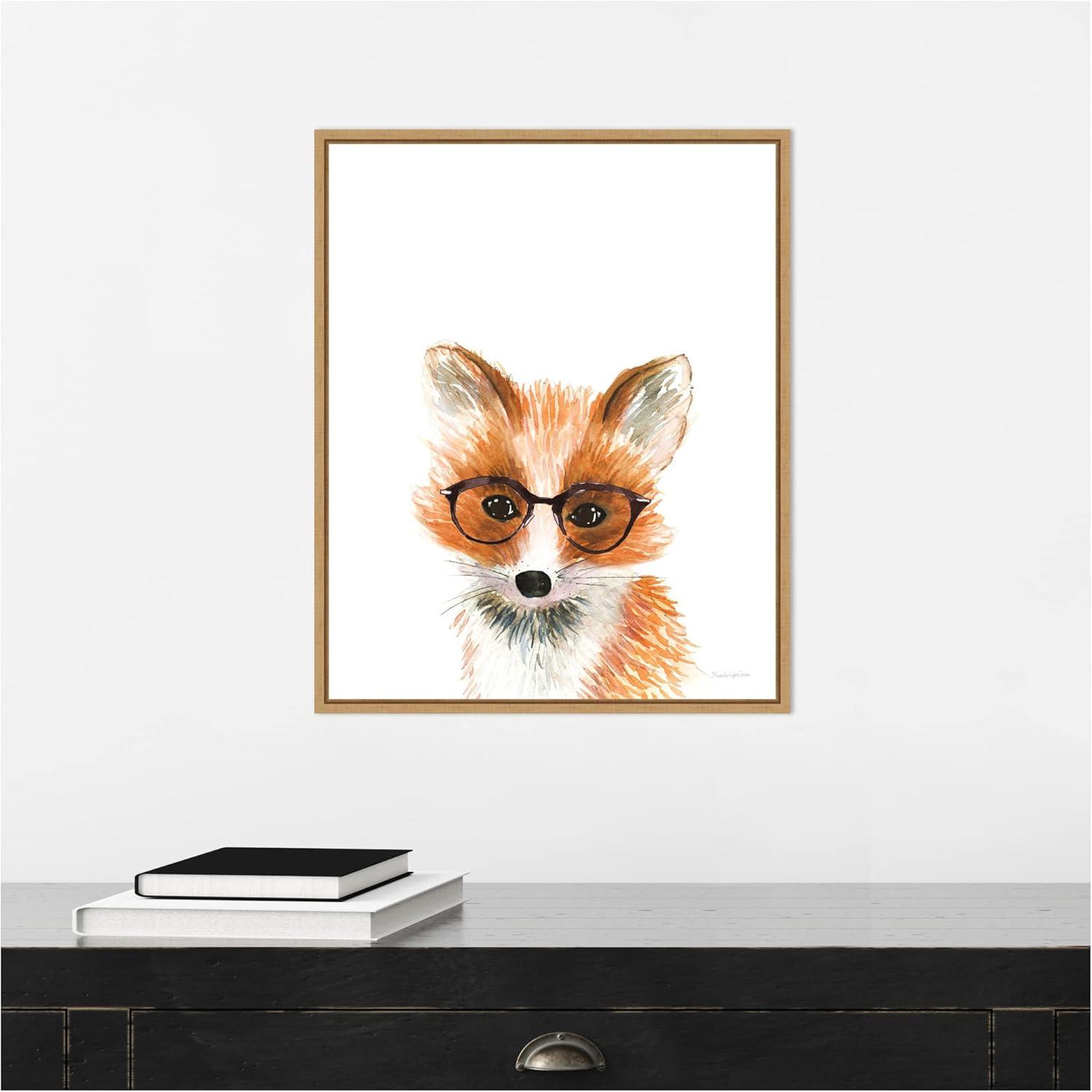 16"x20" Fox in Glasses Artwork by Mercedes Lopez Charro: Vertical Lithograph, Amanti Art