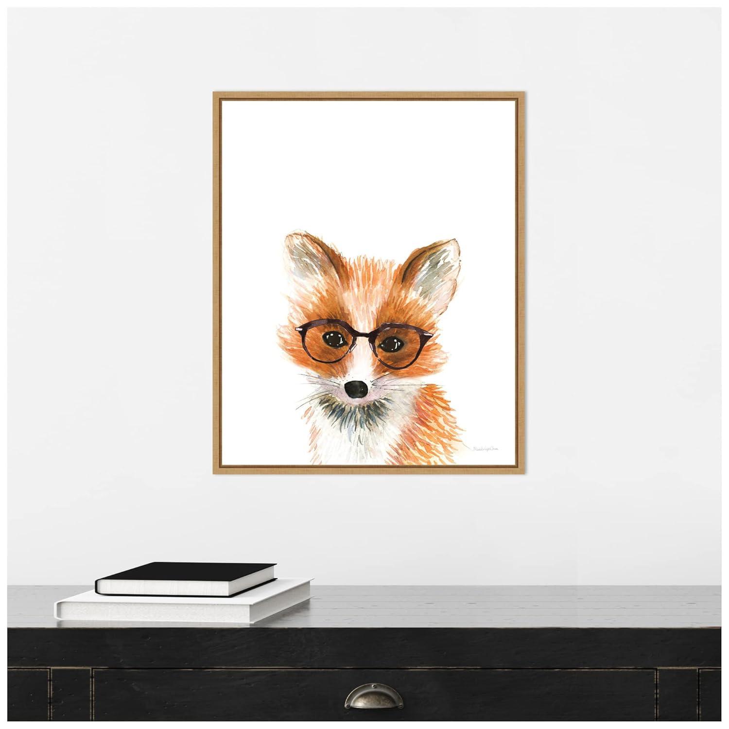 16"x20" Fox in Glasses Artwork by Mercedes Lopez Charro: Vertical Lithograph, Amanti Art