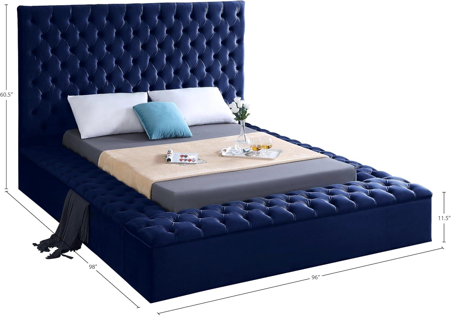 Bliss Navy Velvet King Bed (3 Boxes)-Color:Navy Velvet,Style:Contemporary