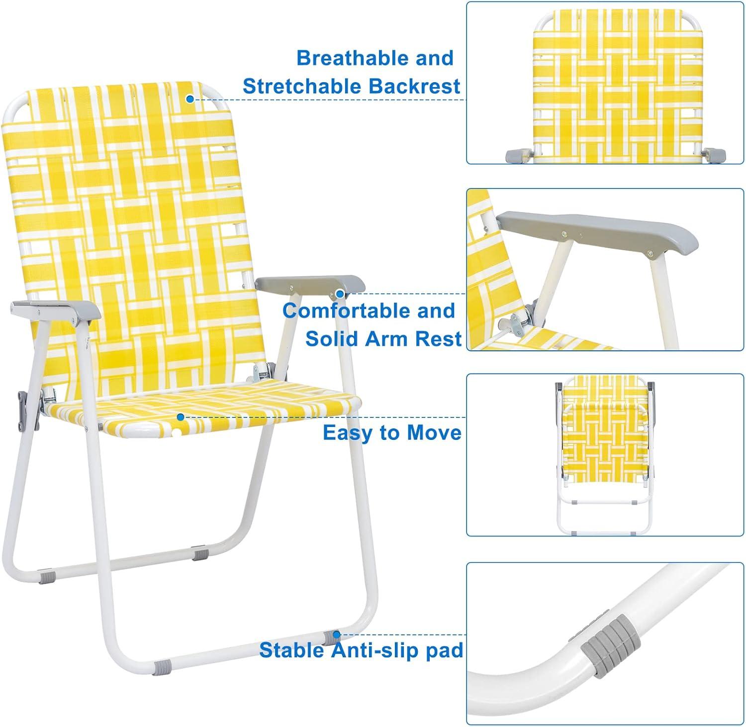 Set of 2 Yellow Webbed Folding Camping Chairs