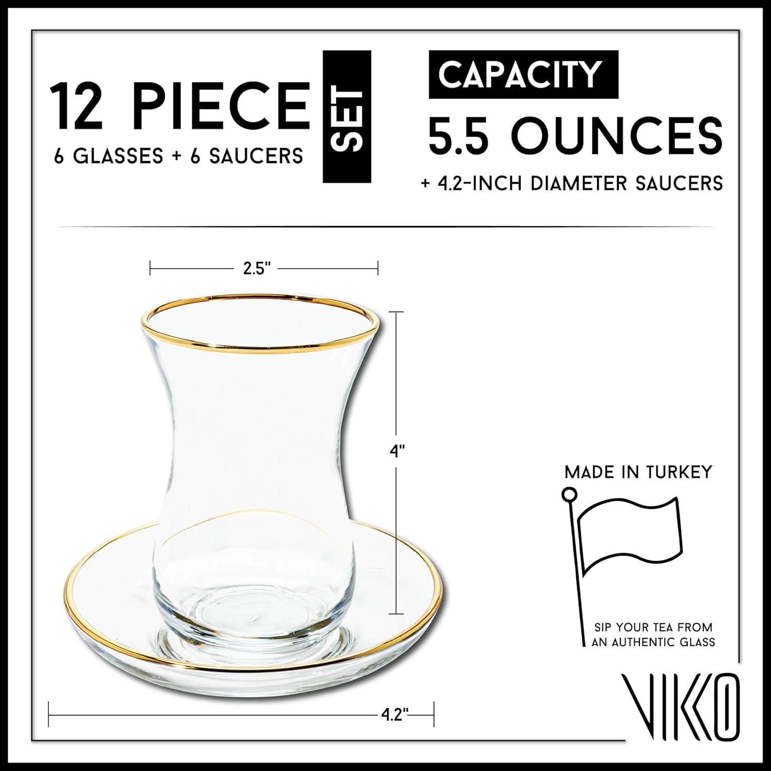 Clear Glass Turkish Tea Cups with Saucers, 4 Oz, Set of 6