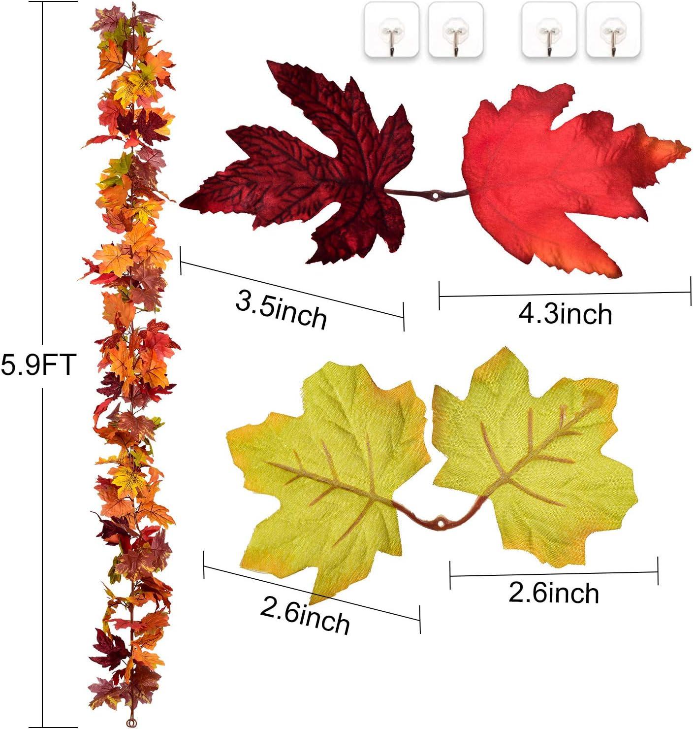 Coolmade 2 Pack Fall Garland Maple Leaf, 5.9Ft/Piece 7 Colors Hanging Vine Garland Artificial Autumn Foliage Garland Thanksgiving Decor for Home Wedding Fireplace Party Christmas