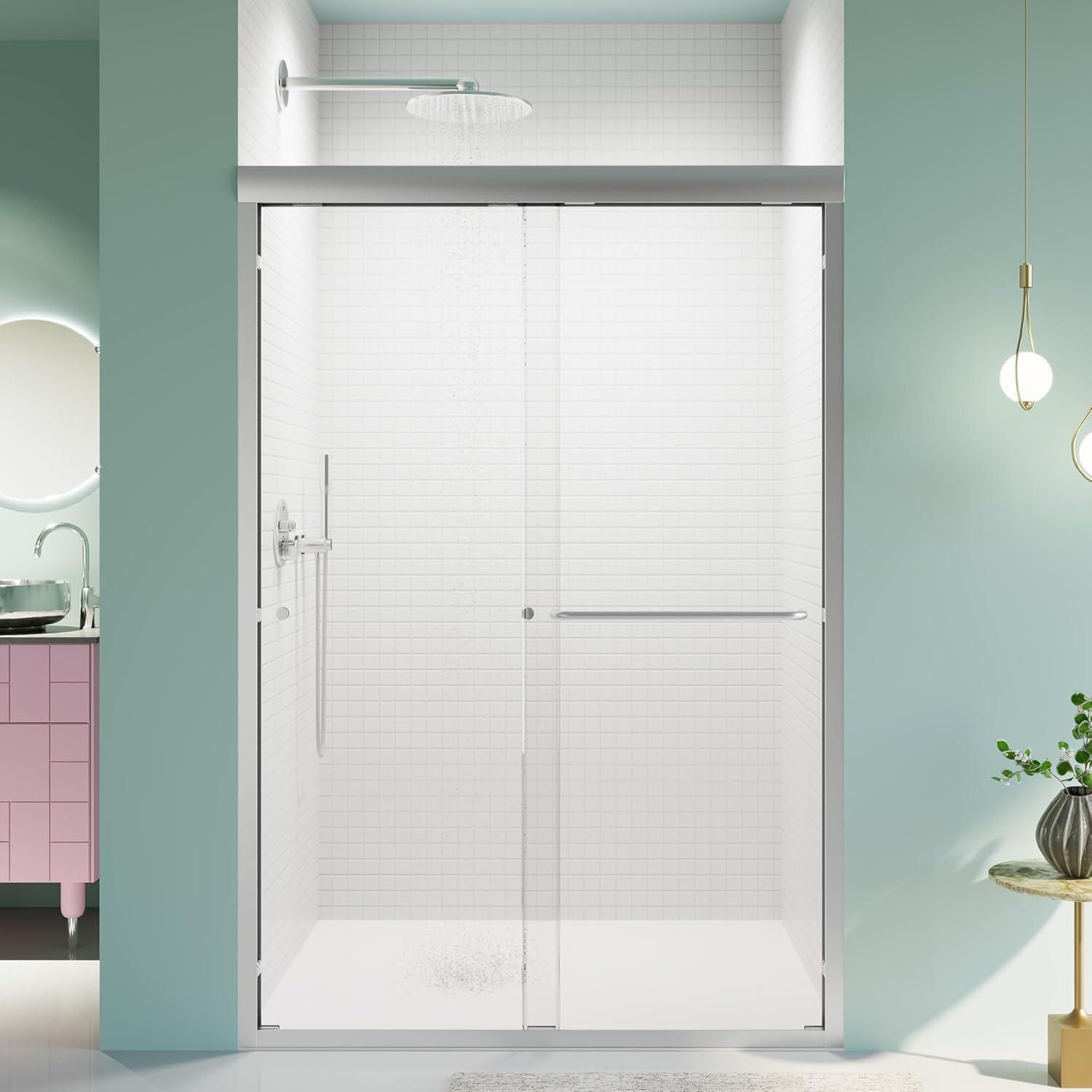 Chrome Semi-Frameless Double Sliding Shower Door with Clear Glass