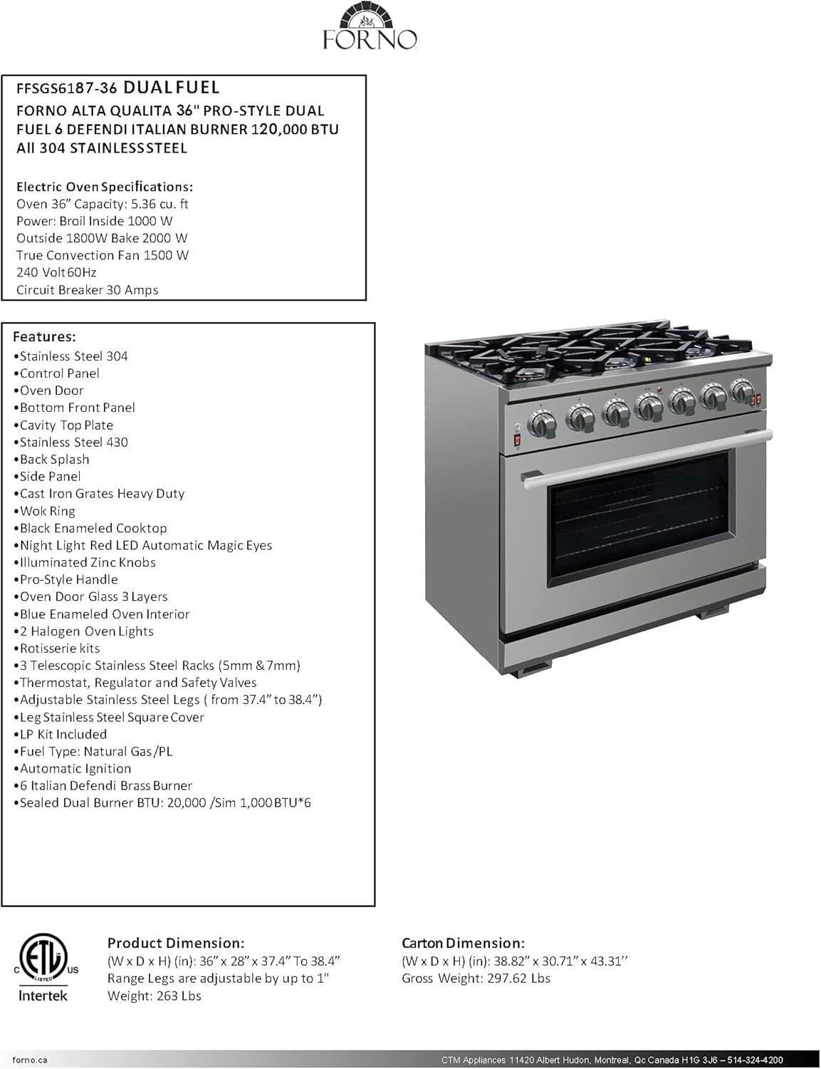 Capriasca - Titanium Professional 36" Freestanding Dual Fuel Range