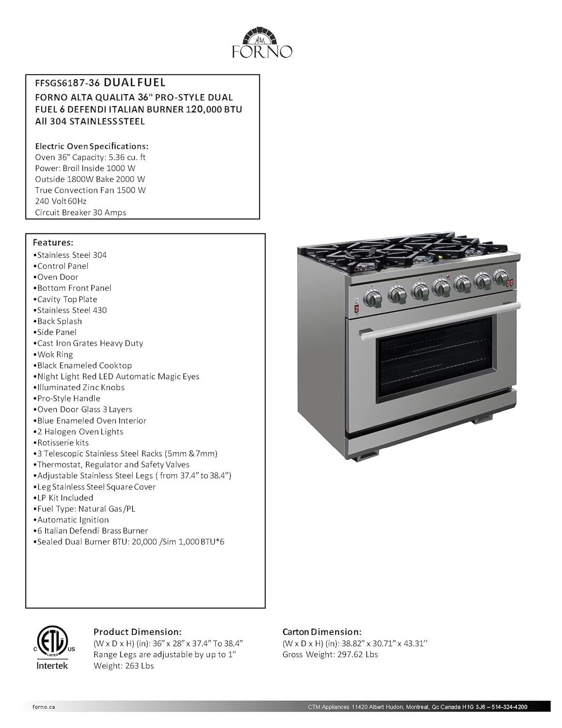 Capriasca - Titanium Professional 36" Freestanding Dual Fuel Range
