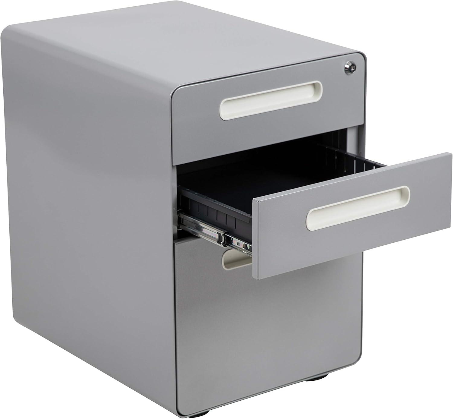 Flash Furniture Ergonomic 3-Drawer Mobile Locking Filing Cabinet with Anti-Tilt Mechanism and Hanging Drawer for Legal & Letter Files, Gray