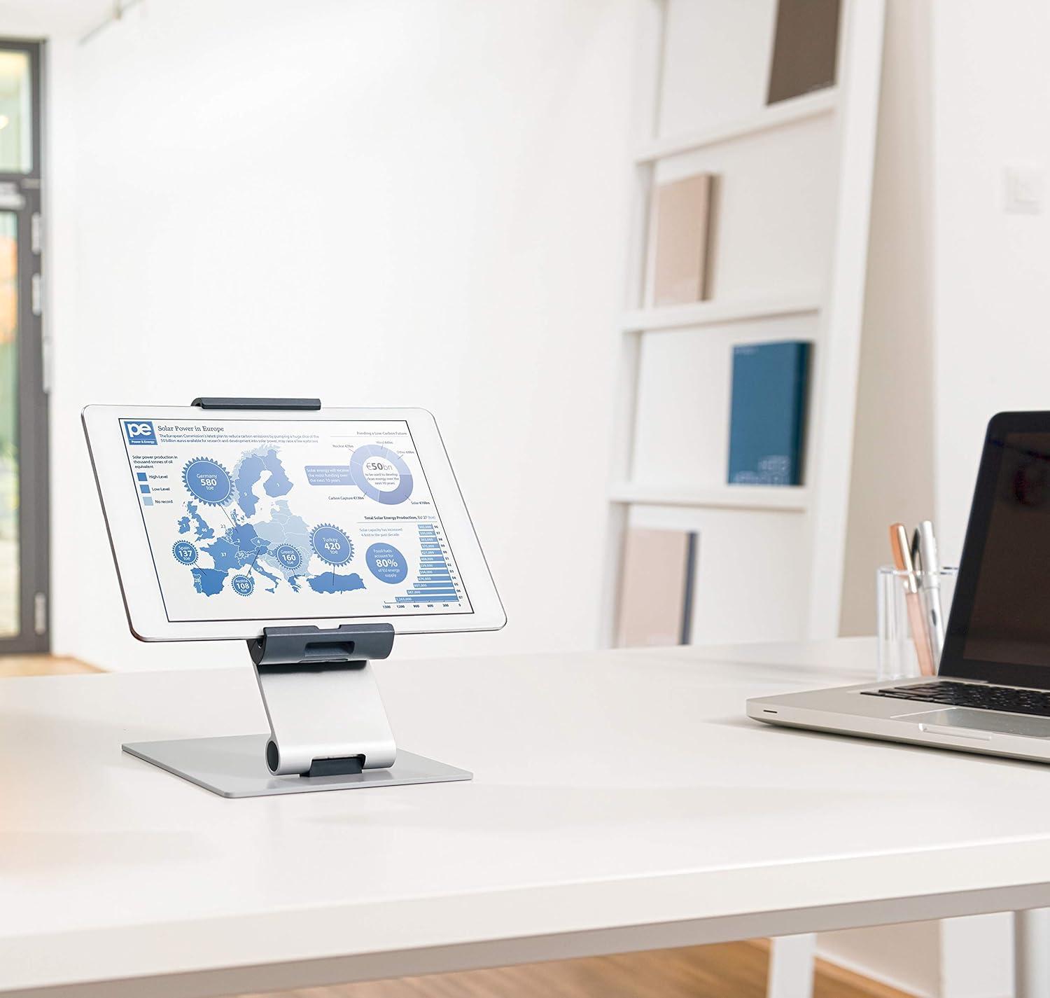 DURABLE Tablet Holder Desk Stand (7-13 Inches, 360 Degrees Rotation with Anti-Theft Device) Silver/Charcoal (893023)
