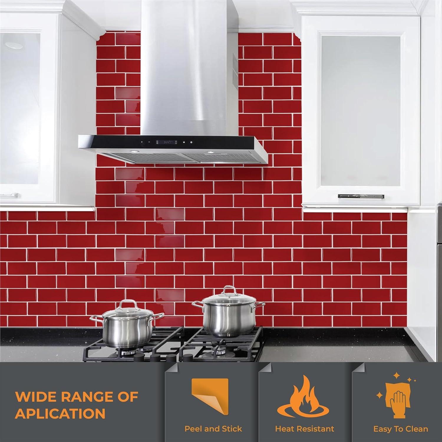 Cherry Red Glossy Peel and Stick Subway Tile