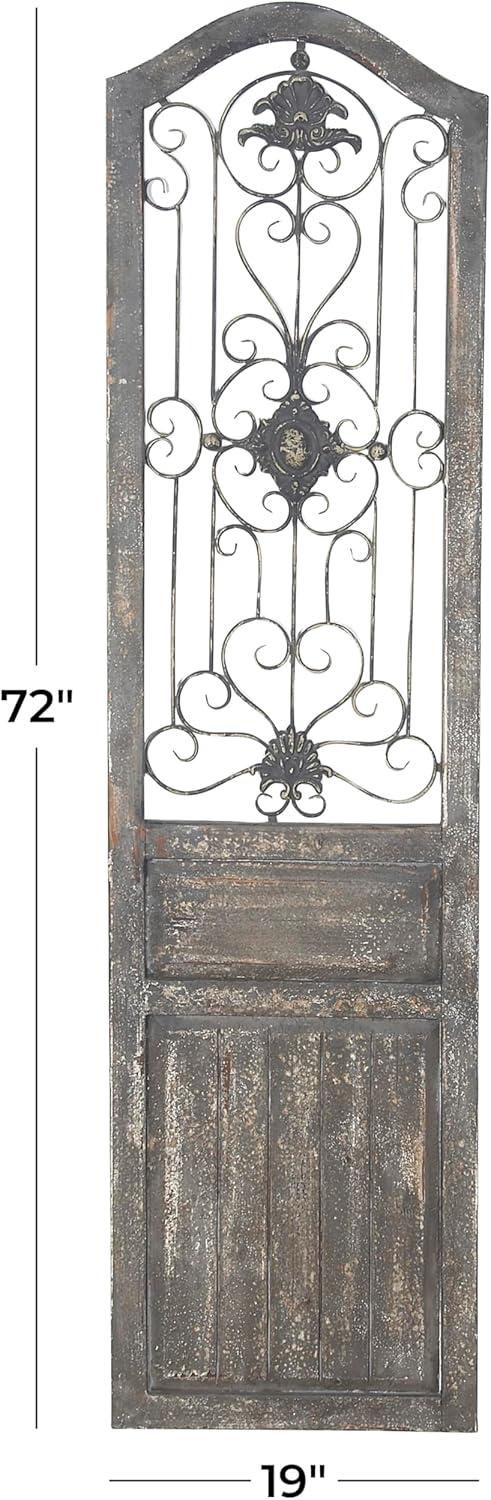 17" x 19" Wood Scroll Distressed Door Inspired Ornamental Wall Decor with Metal Wire Details Brown - Olivia & May