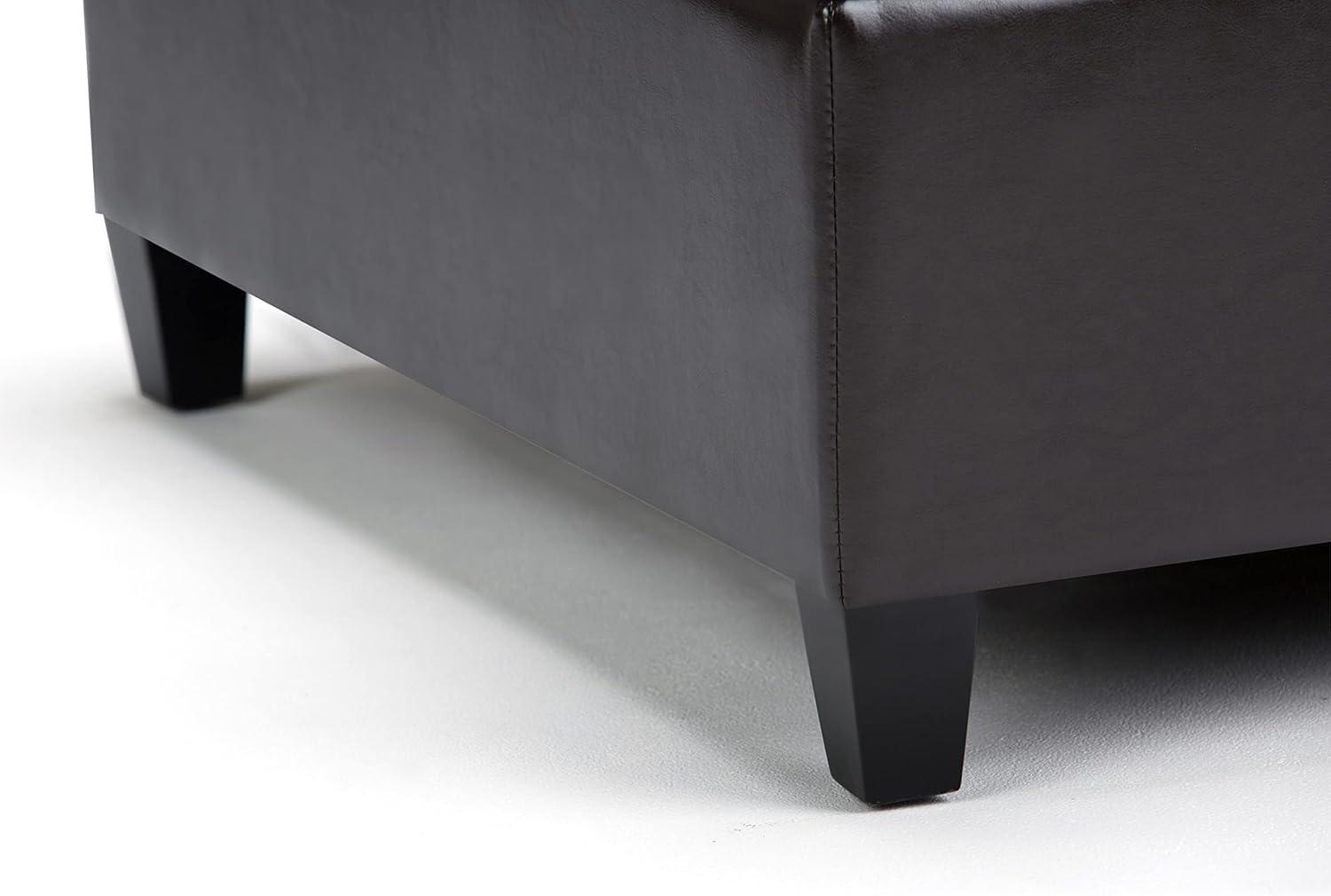 Simpli Home Harrison 36"W Upholstered Square Coffee Table Storage Ottoman with Split Lift Top