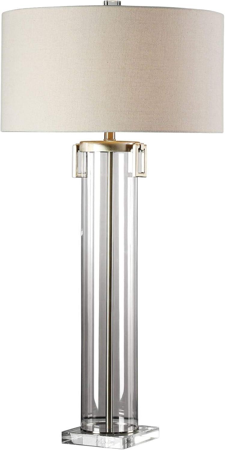 Bowery Hill Modern Table Lamp in Brushed Nickel and Off White