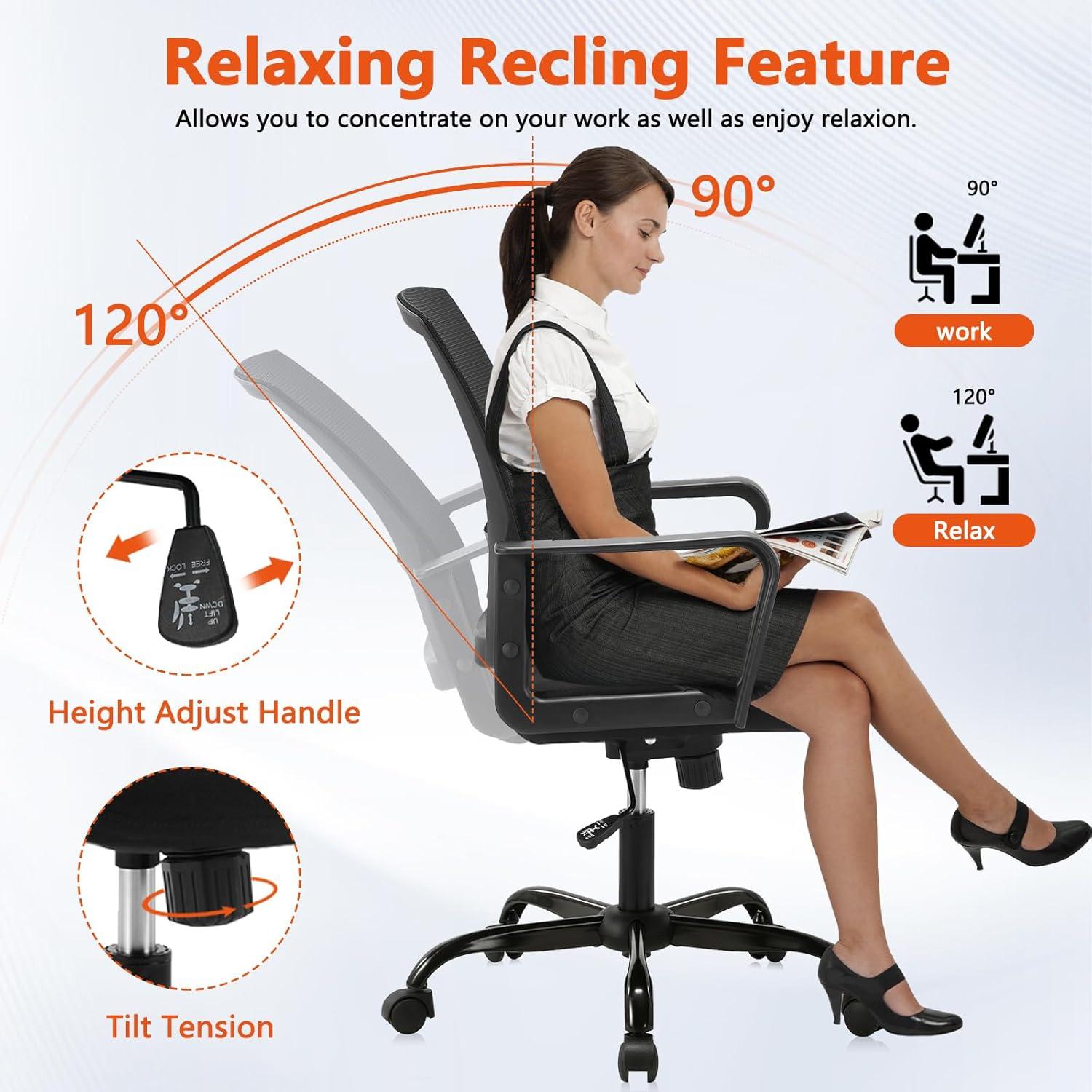 CLATINA Ergonomic Rolling Mesh Desk Chair with Executive Lumbar Support and Adjustable Swivel Design for Home Office Computer BIFMA Certified Black 2Pack