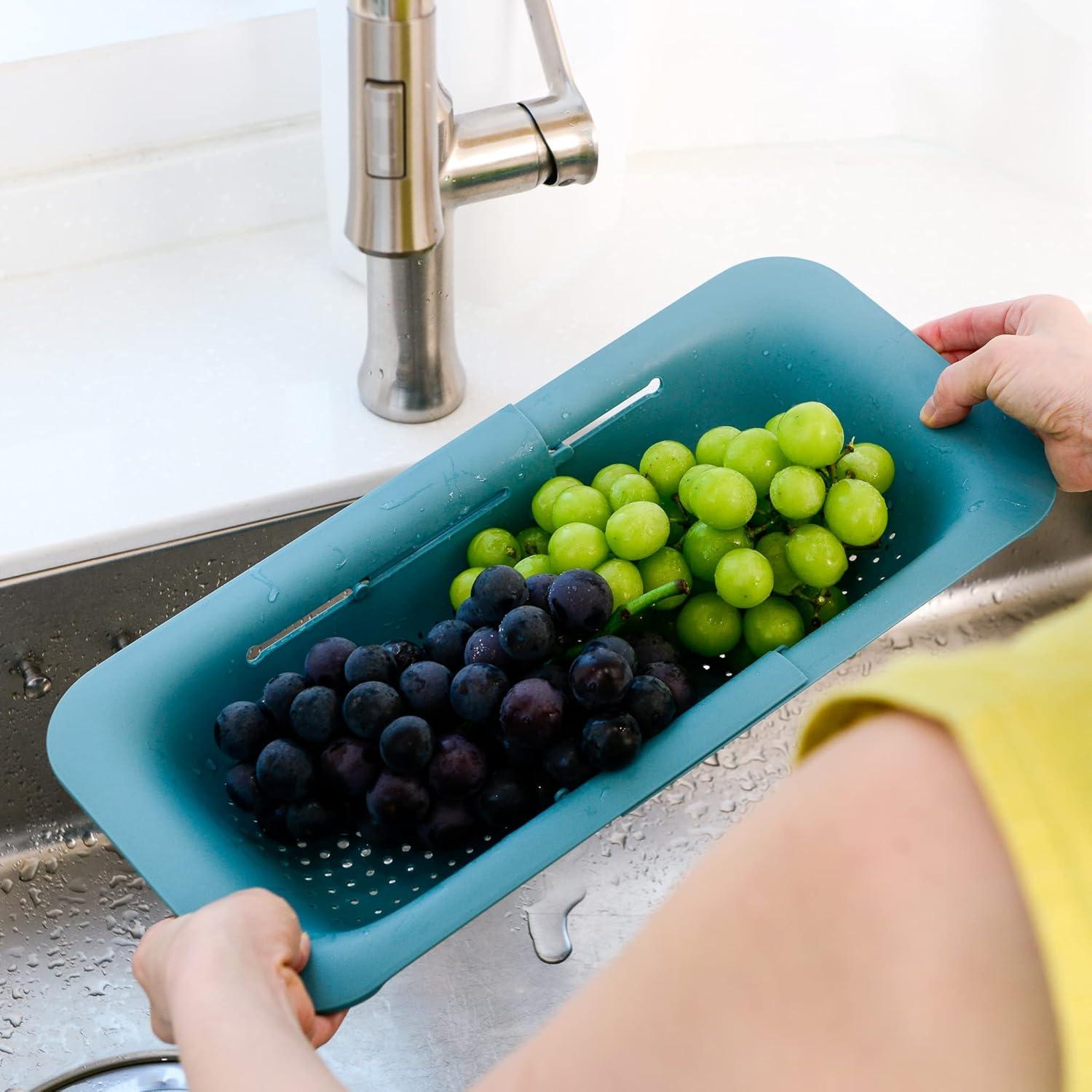 BLUE GINKGO Adjustable 3-in-1 Sink Colander, Plastic Strainer Basket | Teal