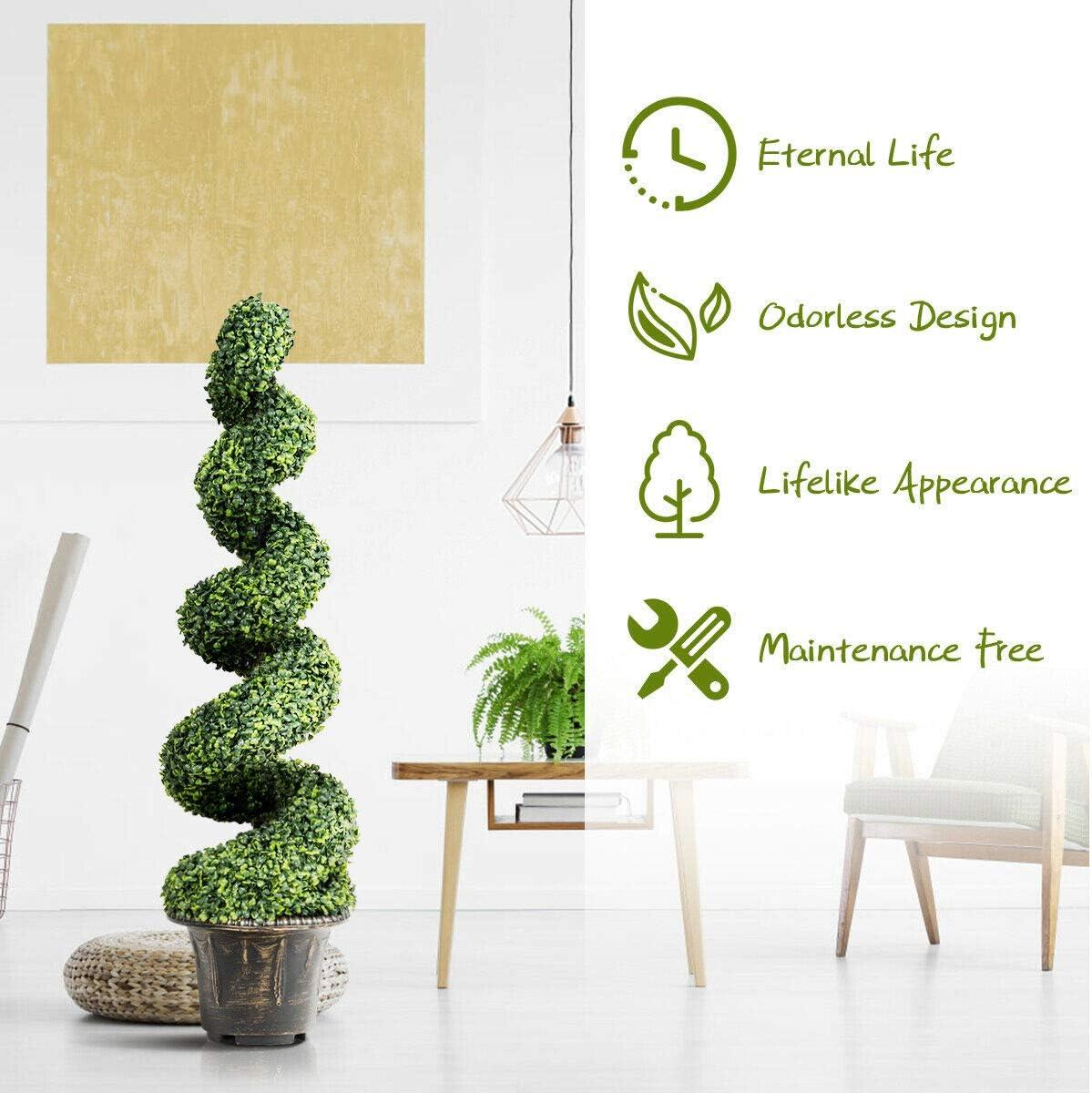 Lifelike Boxwood 4ft Spiral Topiary in Cement-Filled Pot