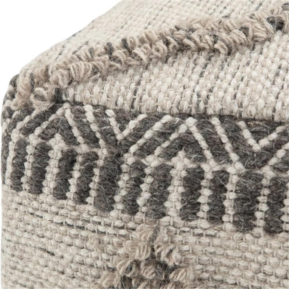 Simpli Home Sweeney Boho Square Pouf in Gray and Natural Handloom Woven Pattern