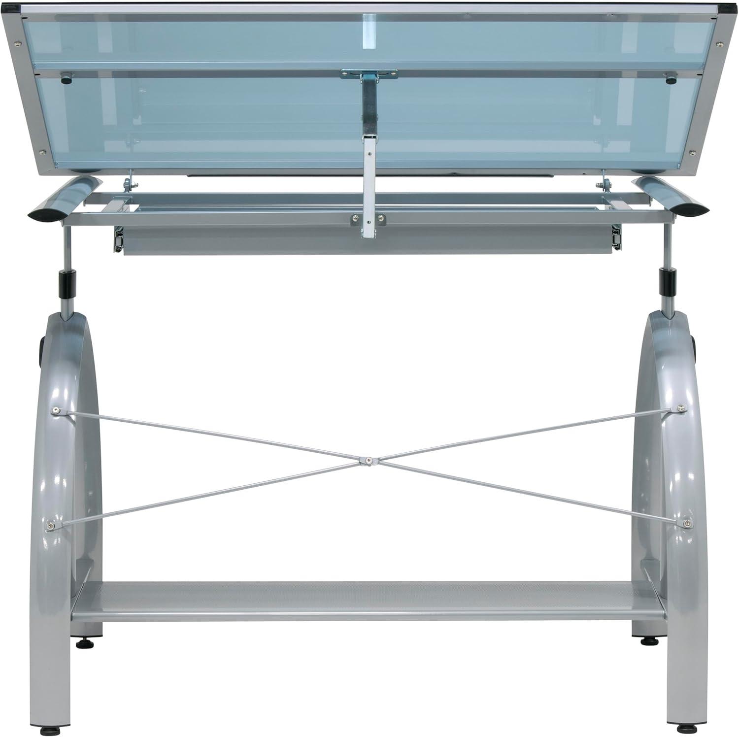 Avanta 42'' Silver Steel Drafting Table with Blue Glass Top