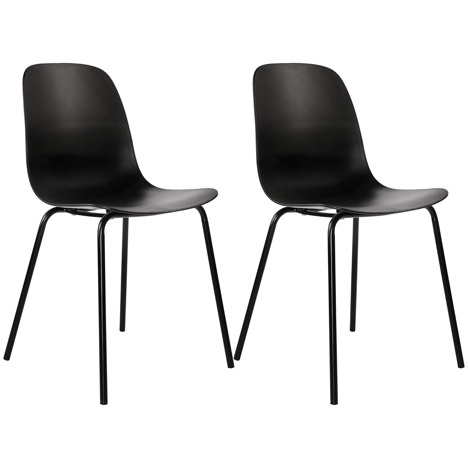 Black Metal Industrial Side Chairs with Polypropylene Seat, Set of 2
