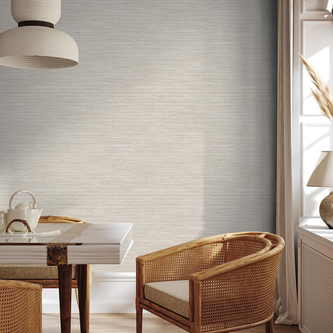 Tempaper & Co.® Faux Horizontal Grasscloth Removable Peel and Stick Wallpaper, Textured Ecru, 28 sq. ft.: Vinyl, Prepasted, Abstract Pattern