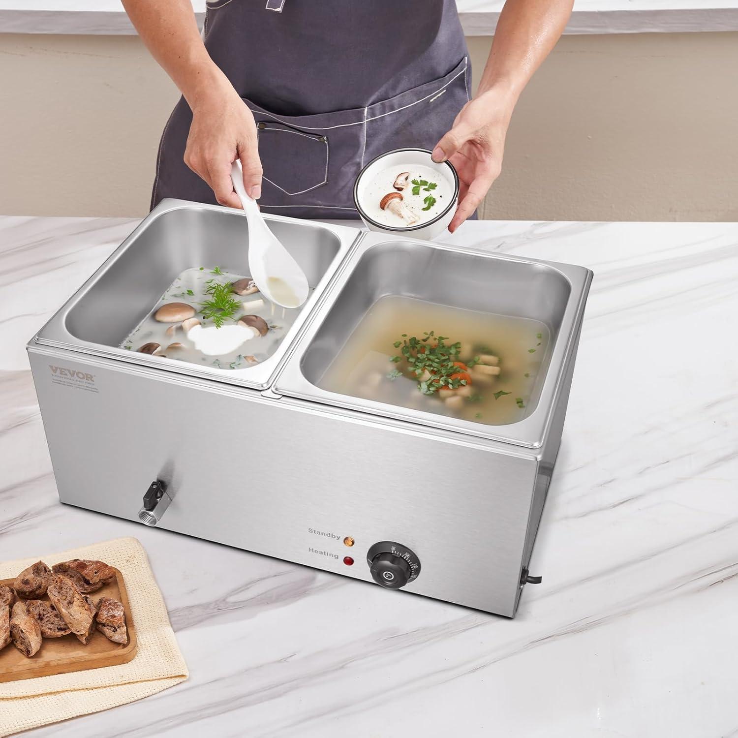 Latitude Run® Commercial Electric Food Warmer 2-Pan Countertop Buffet 18QT Bain Marie