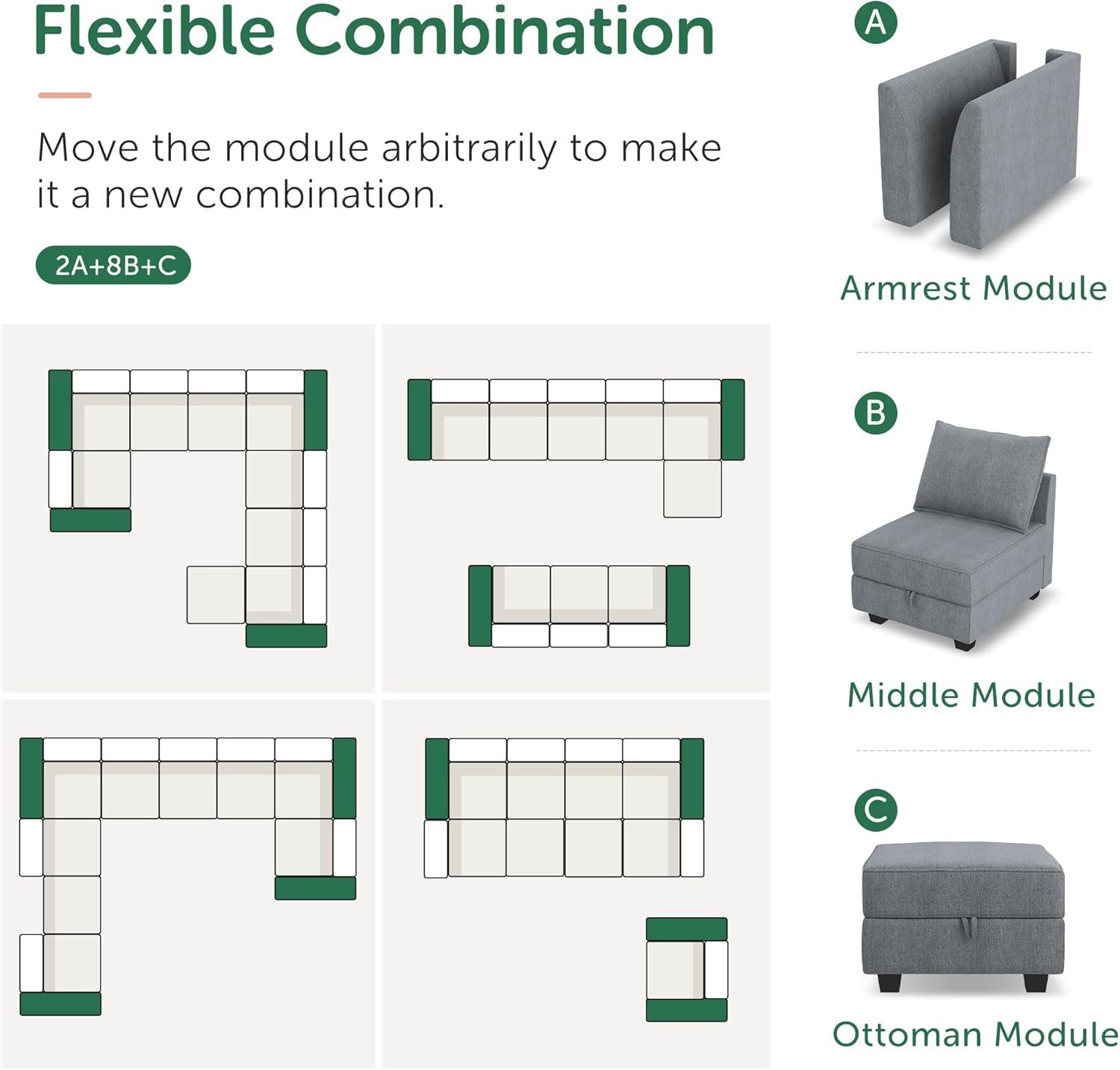 HONBAY Modular Sectional Sofa with Reversible Chaises Sofa with Ottomans U Shaped Sectional Couch for Living Room, Bluish Grey