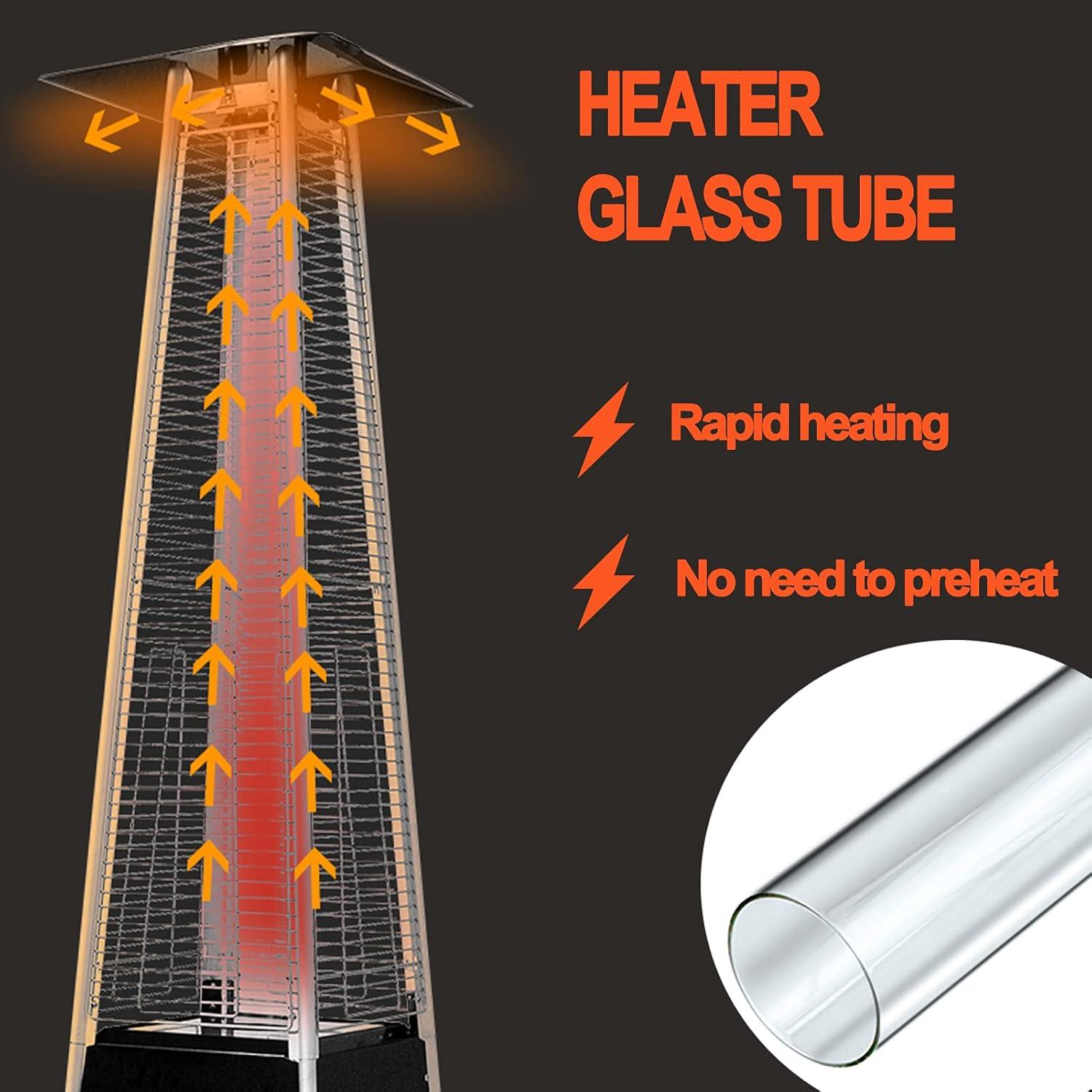 Patio Heater Glass Tube Replacement for 4-Sided Outdoot Patio Pyramid Heater，49.5 inch Tall