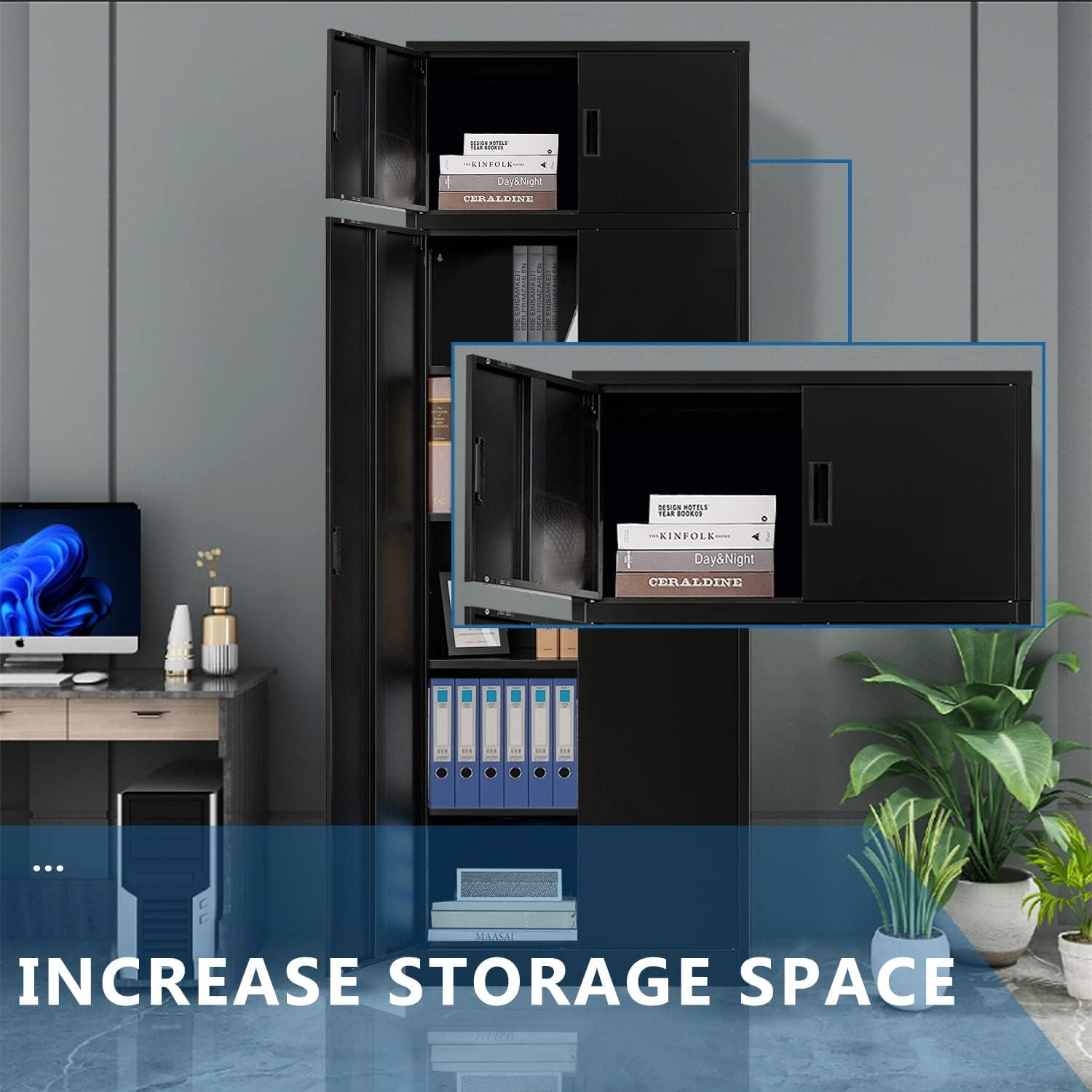 Metal Storage Cabinet, Locking Cabinet with 5 Adjustable Shelves for Garage, Office, Home, Classroom- Black