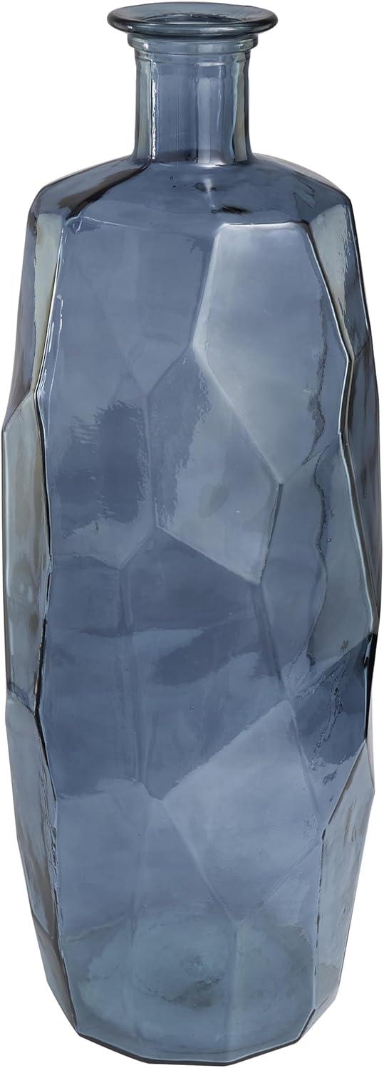Deco 79 Recycled Glass Abstract Handmade Faceted Spanish Vase, 11" x 11" x 23", Teal