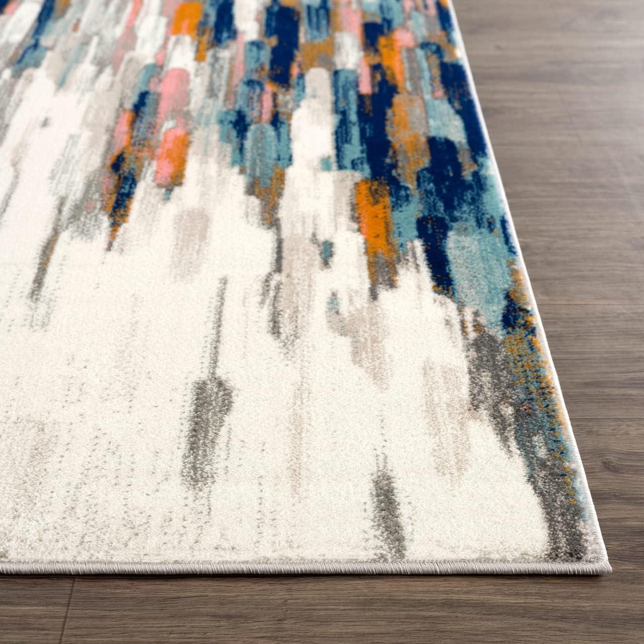 Blue and Orange Abstract 8' x 10' Synthetic Area Rug