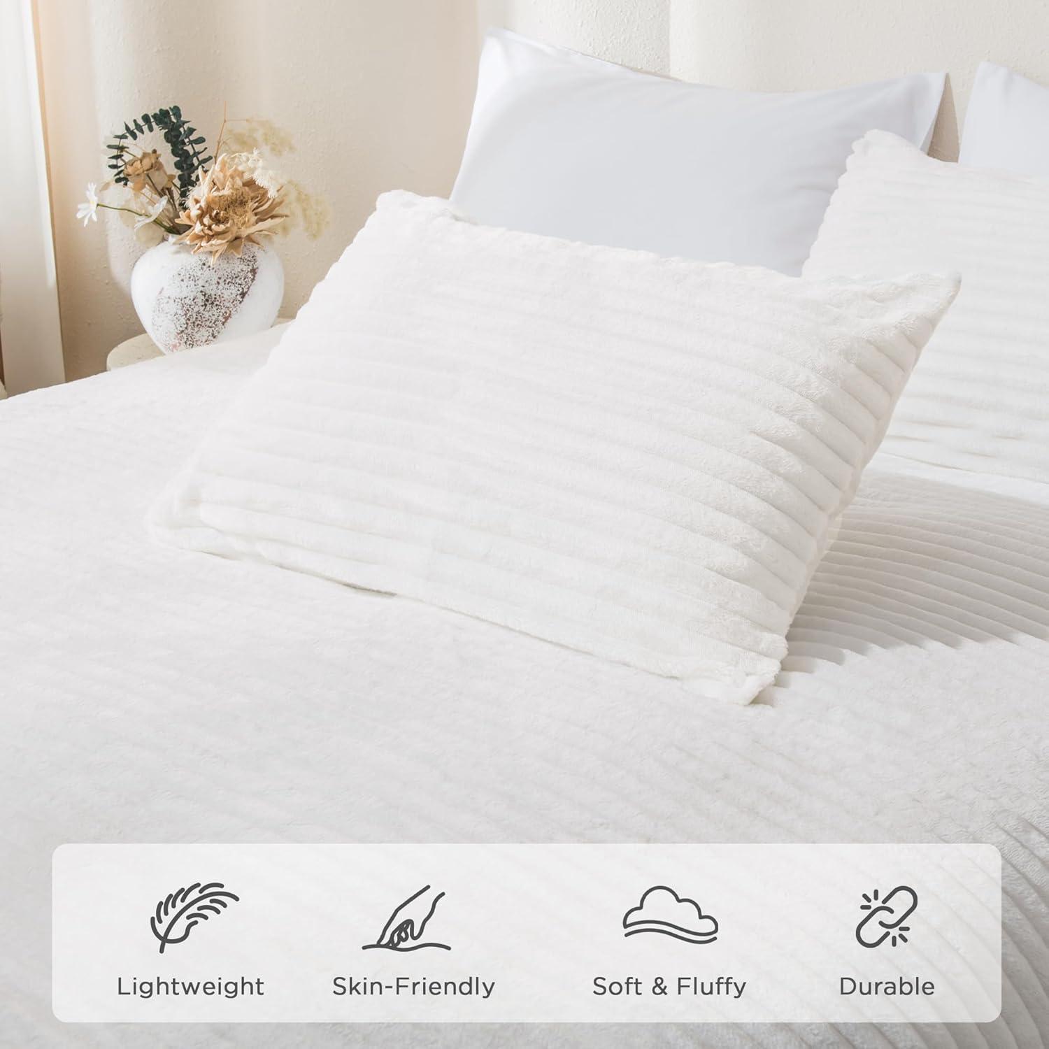 White Faux Fur Queen Comforter Set with Pillowcases