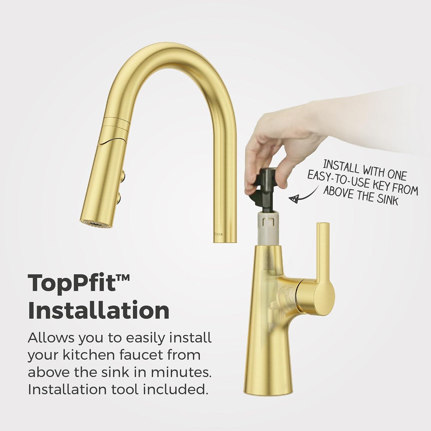 Tasso Brushed Gold Pull-Down Kitchen Faucet with Soap Dispenser