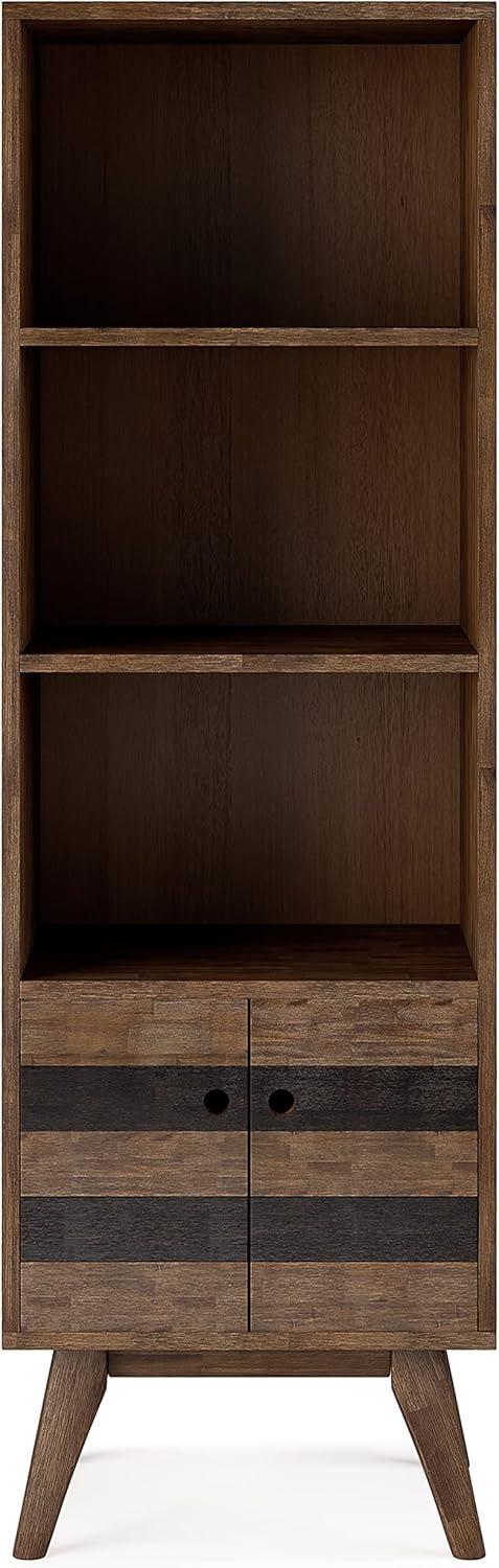 Simpli Home 22"W Solid Acacia 3 Shelf Contemporary Bookcase with Hidden Storage and Adjustable Shelves