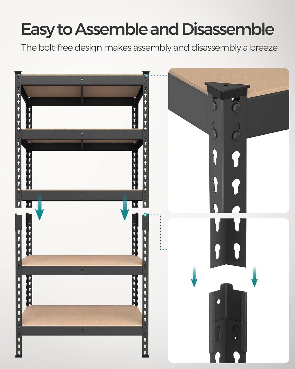 SONGMICS 5-Tier Storage Shelves Garage Storage Boltless Assembly Adjustable Shelving Units 11.8 x 29.5 x 59.1 Inches Load 1929 lb Each Shed Warehouse Basement, Black