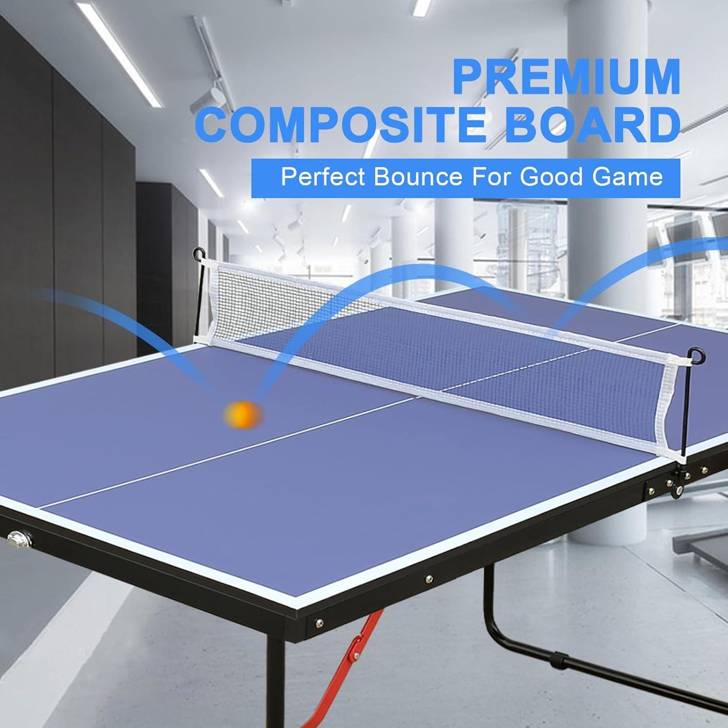 Sesslife 4.5ft Table Tennis Table, Portable & Foldable Ping Pong Table Set, Indoor/Outdoor Game Table with Net, 2 Table Tennis Paddles and 3 Balls