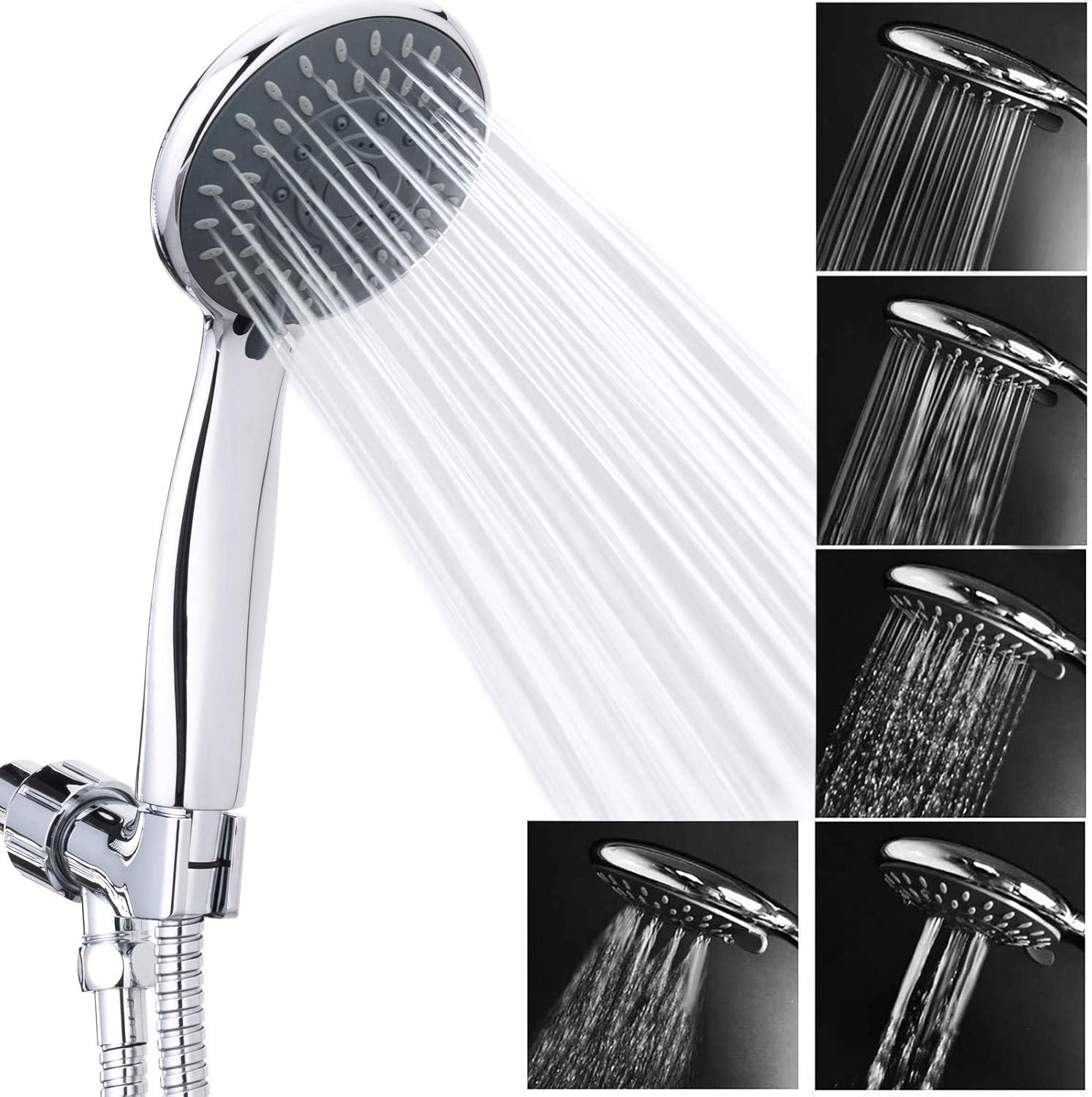 Chrome Handheld Shower Head with Filter and 5 Spray Modes