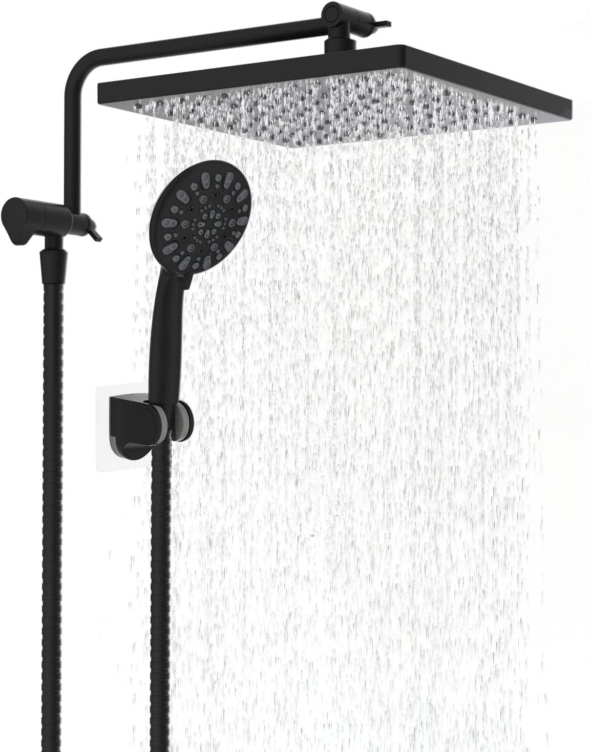 High Pressure All Metal 10" Rainfall Shower Head Combo,7-spray Handheld Shower, Adjustable Extension Arm