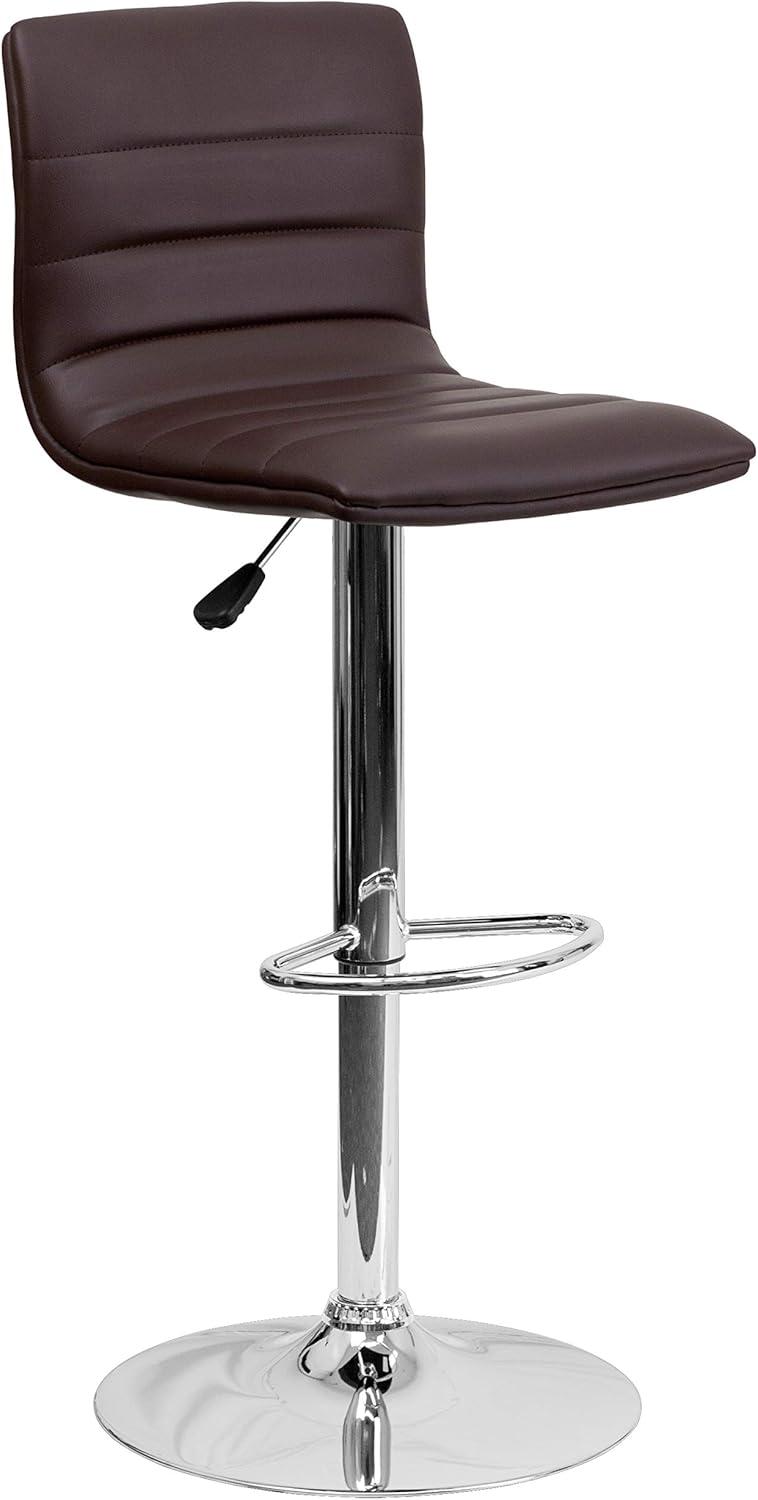 Flash Furniture Modern Brown Vinyl Adjustable Bar Stool with Back, Counter Height Swivel Stool with Chrome Pedestal Base