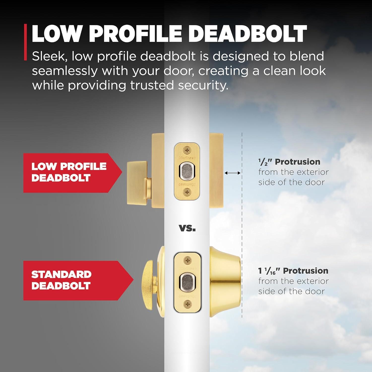 Satin Brass Modern Entry Handleset with Deadbolt