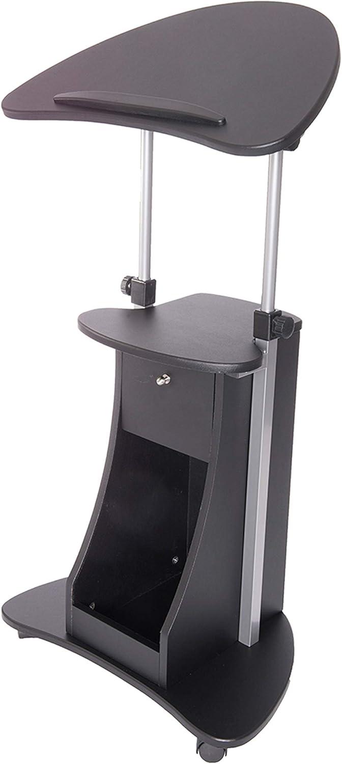 Black Adjustable Height Mobile Sit/Standing Desk with Drawer