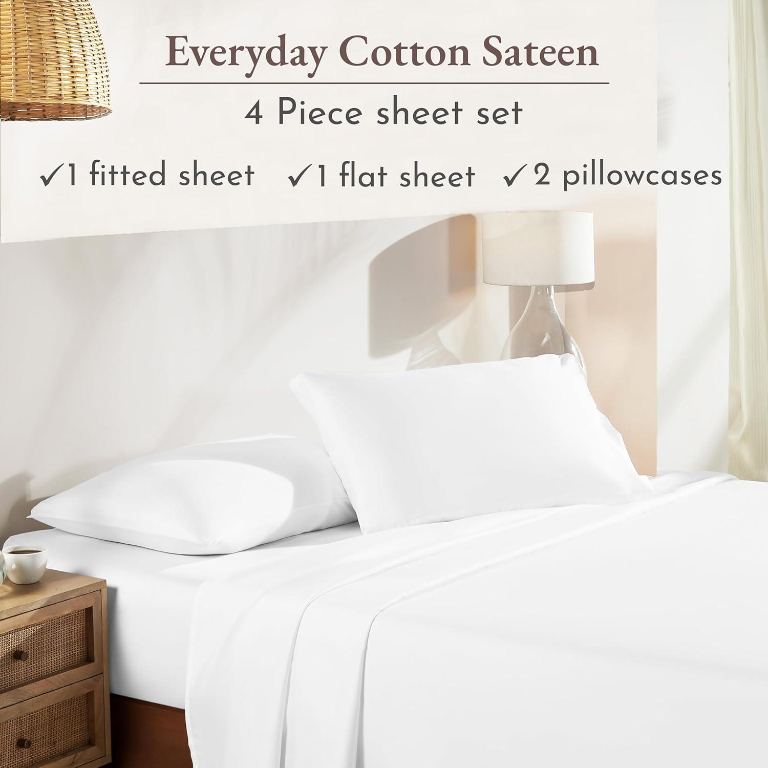 Soft 100% Cotton Sheets Set - Cooling Durable Sateen, Deep Pocket - by California Design Den