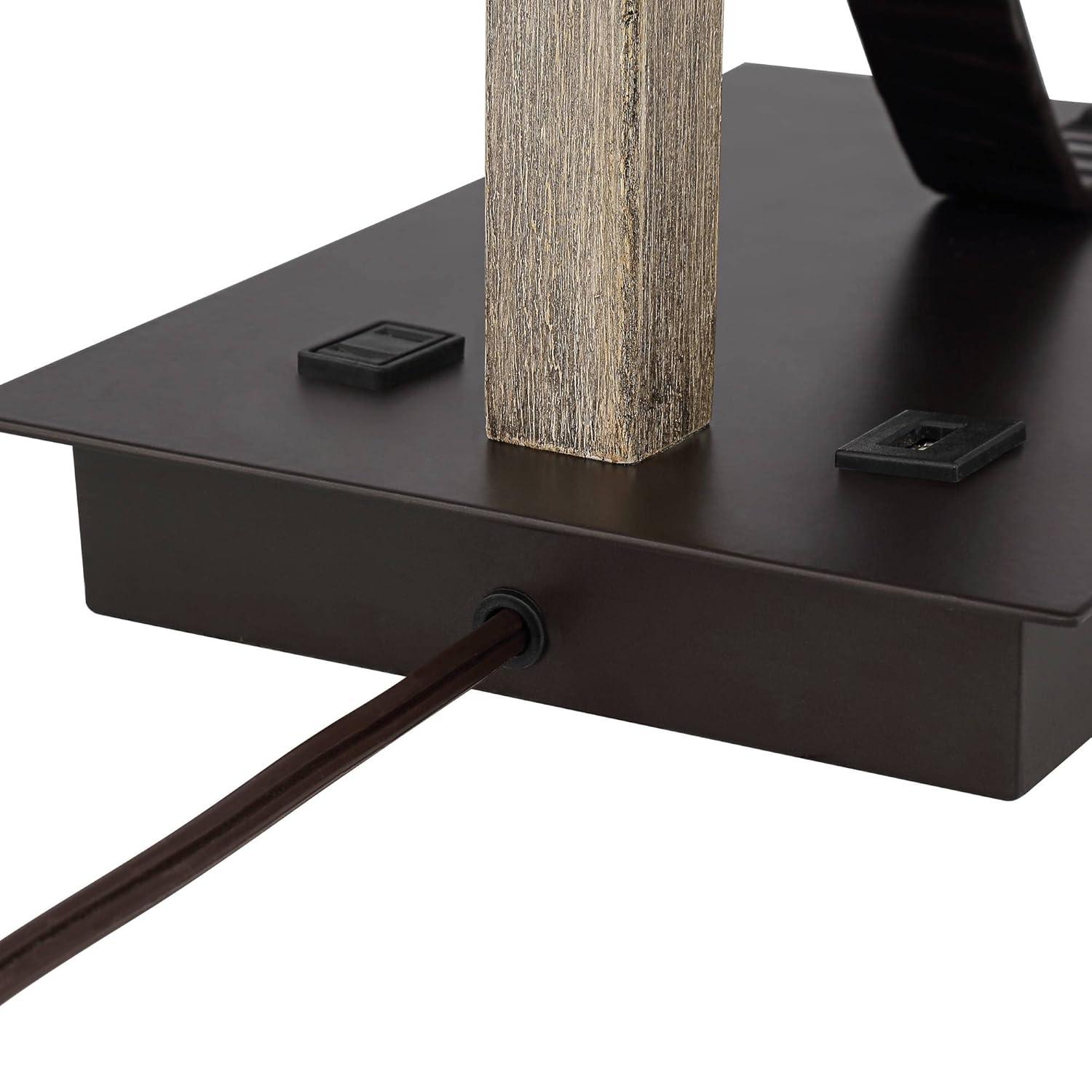 Franklin Iron Works Gentry Industrial Desk Lamp 22" High Oil Rubbed Bronze Faux Wood Cage with USB and AC Power Outlet in Base Oatmeal Shade for Desk