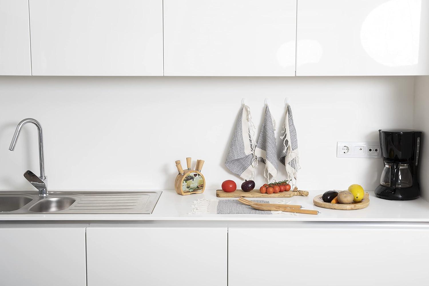 Gray Cotton Vintage Washcloth Set with Fringe Tassels