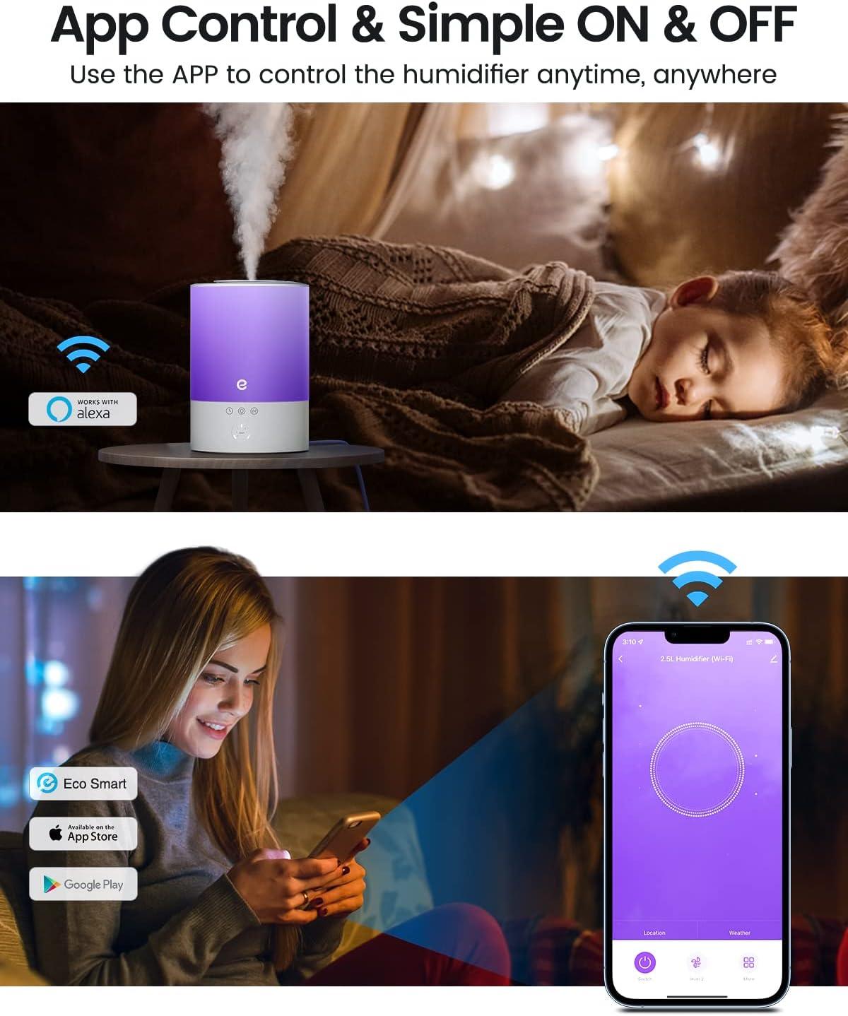 2.5L White and Purple Smart WiFi Cool Mist Humidifier