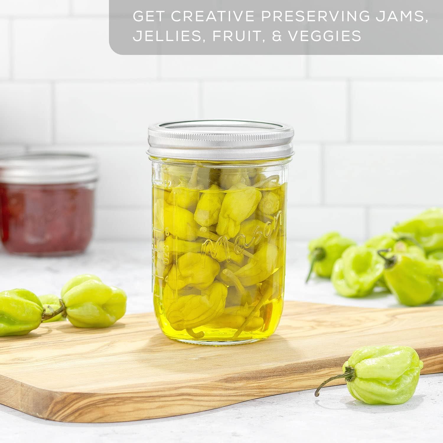 JoyJolt Wide Mason Jars with Airtight Lids, Labels and Measures - 16 oz - Set of 6