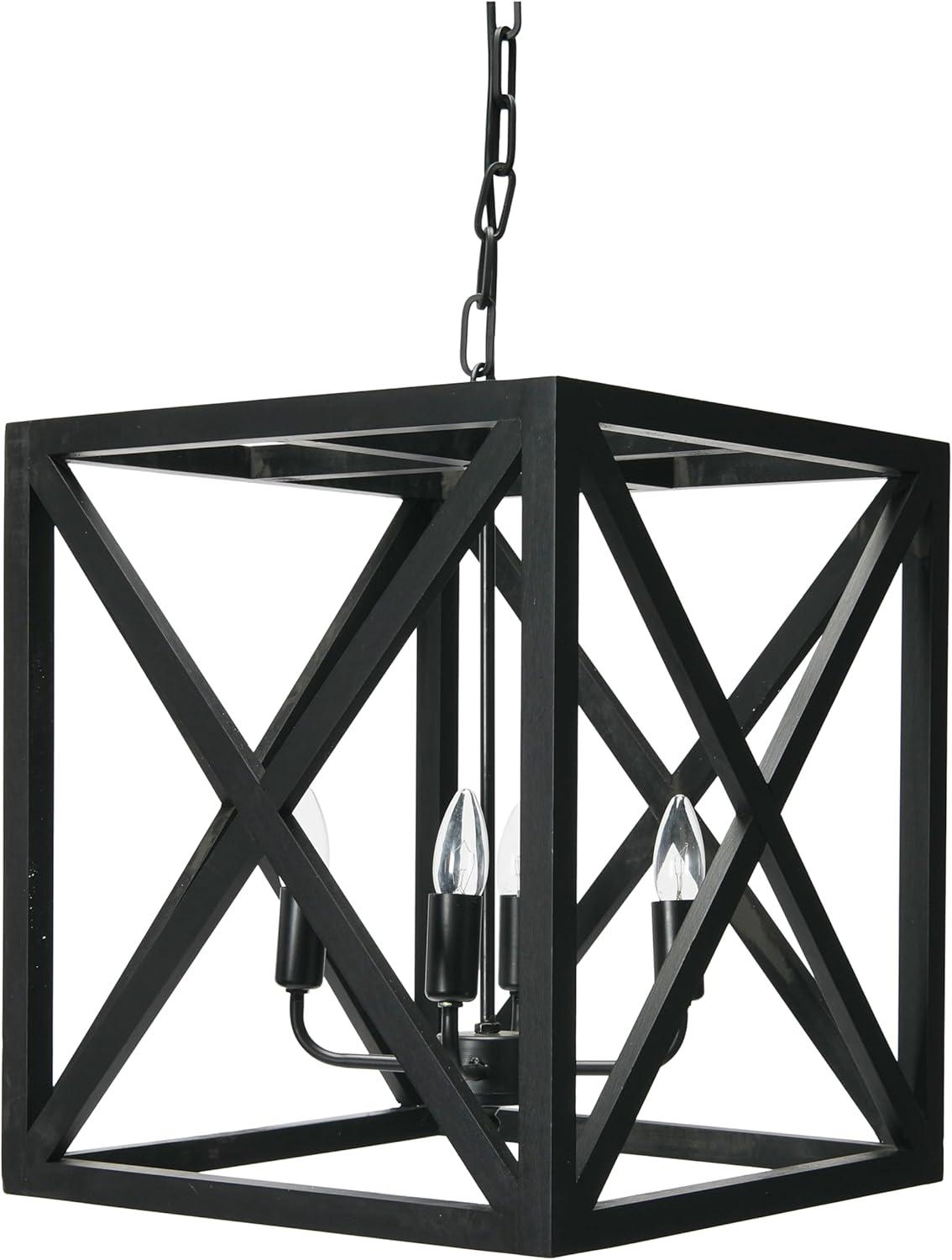 Creative Co-Op Geometric Wood and Metal Ceiling Light, Black