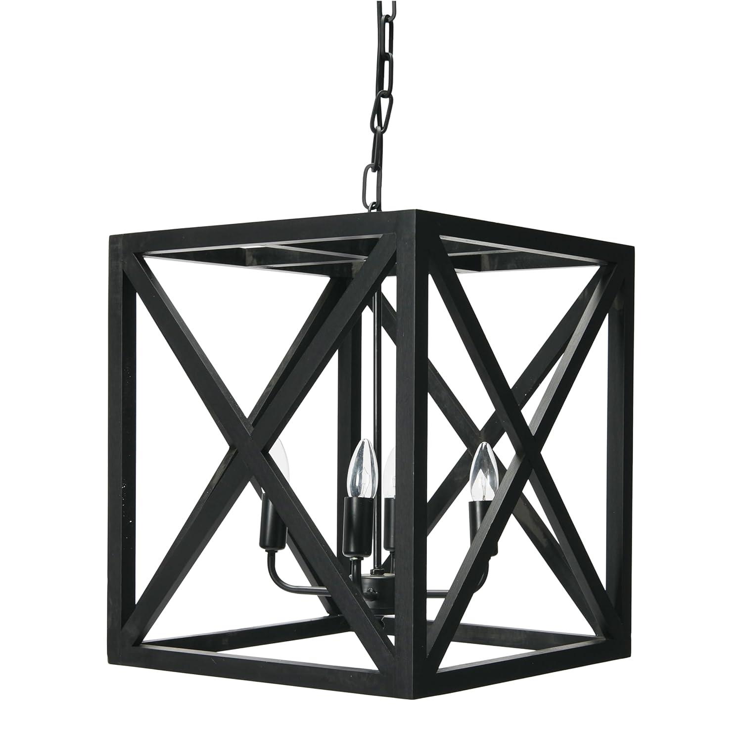 Creative Co-Op Geometric Wood and Metal Ceiling Light, Black
